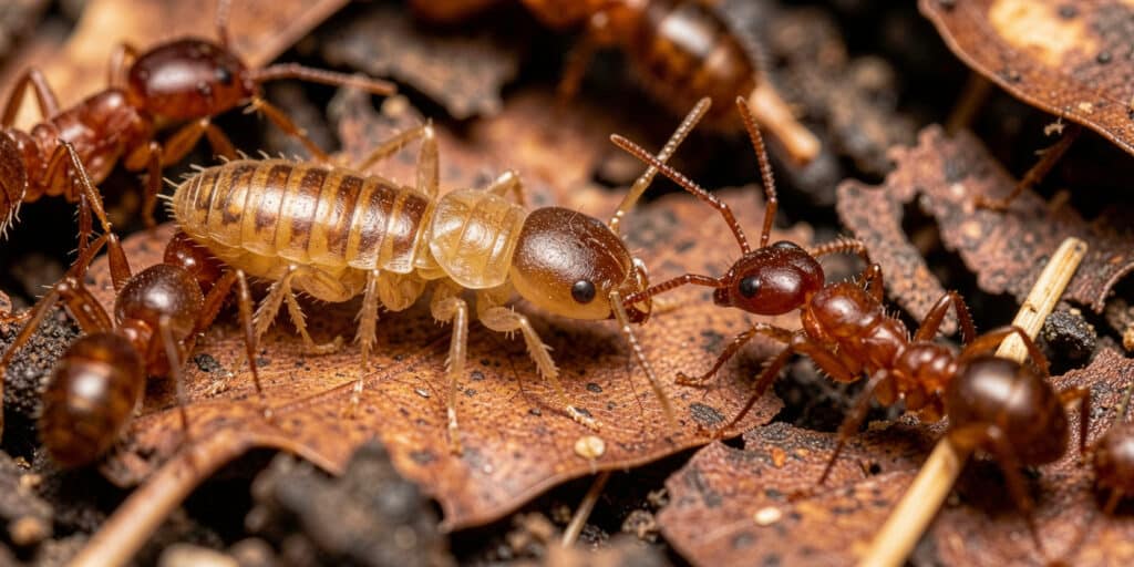 Example image of difference between a fire ant and termite in East Texas
