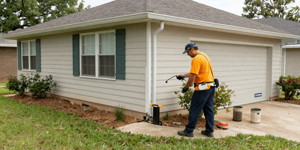 Photo of east texas home undergoing thorough termite control treatment